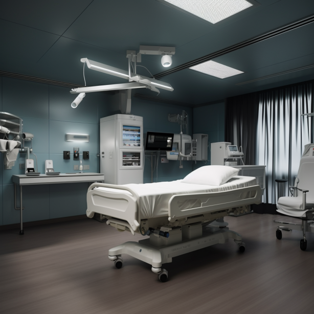 hospital bed in the middle of a room