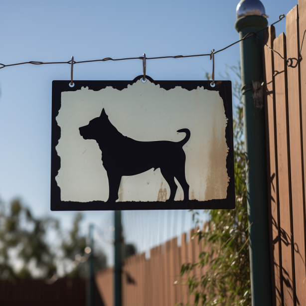 metal sign with the silhouette of a guard dog